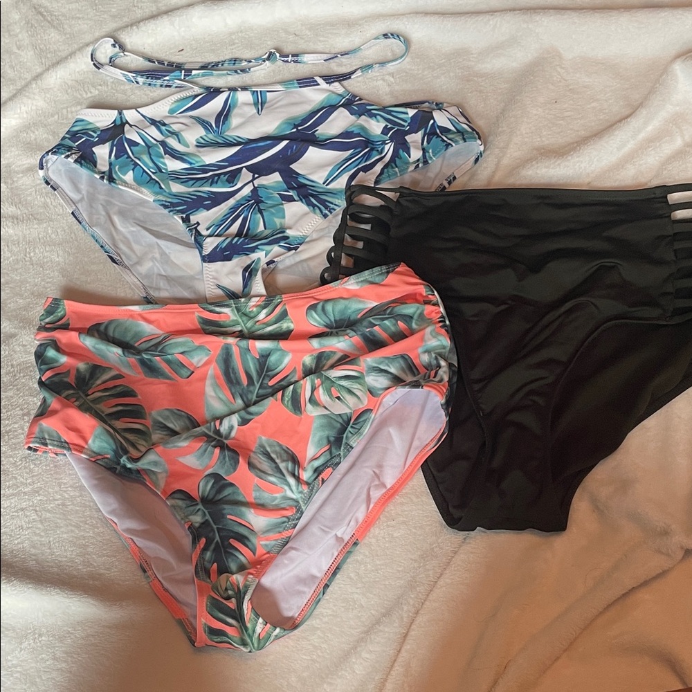 Tropical and Black Bikini Bottoms Set